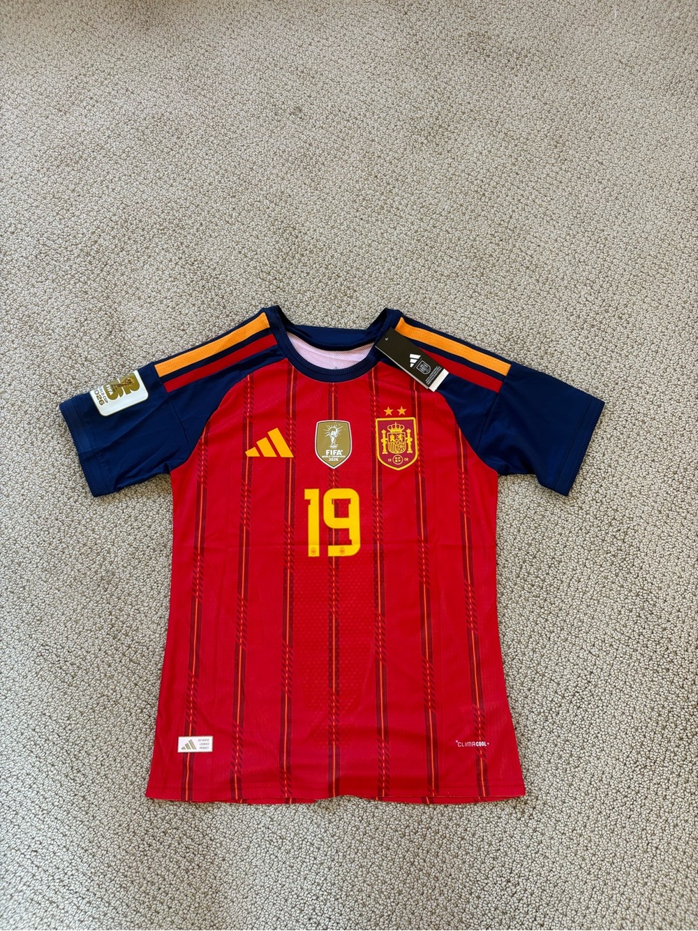adidas Kids Spain Red & Navy Soccer Jersey with Yellow Accents - #19